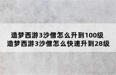 造梦西游3沙僧怎么升到100级 造梦西游3沙僧怎么快速升到28级